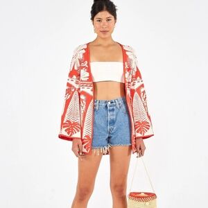 Farm Rio Red Palm Kimono Cardigan